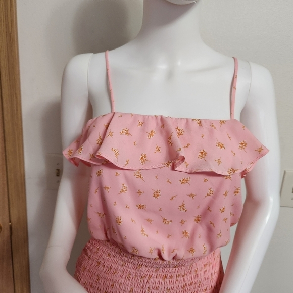 Row A spaghetti strap printed ruffle smocked mini dress size small - Picture 4 of 15